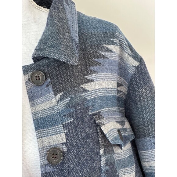 Coldwater Creek Womens Aztec Print Sierra Madras Jacket Size XL Blue Wool Blend - Picture 9 of 16